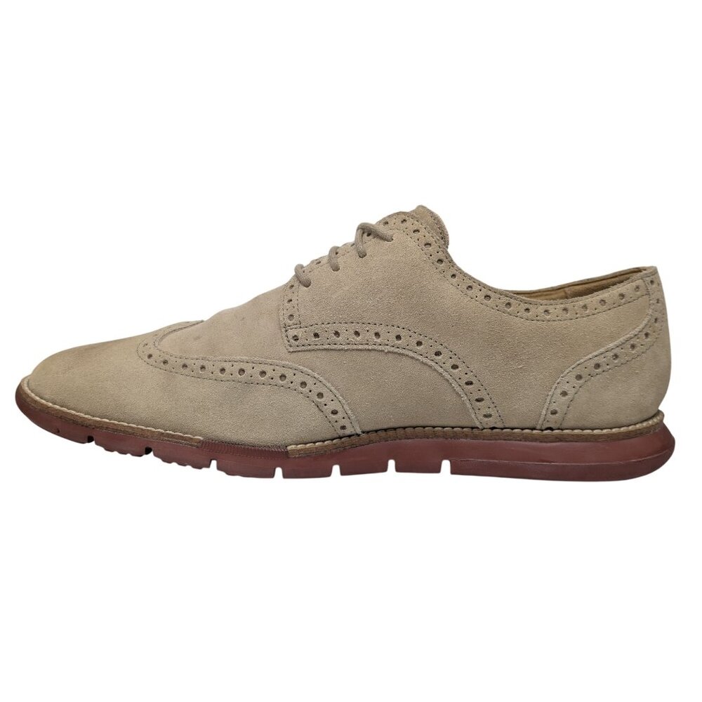 Cole Haan Grand OS Suede Derby Shoes Mens Beige Wing Tip Lace Up Size 10 M - Picture 2 of 12